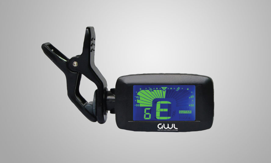 Close-up view of GWL Electric clip-on tuner